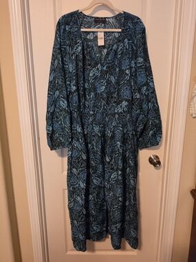 Lane BryantLush Blue Patterned Long Sleeve Midi Dress (NWT)